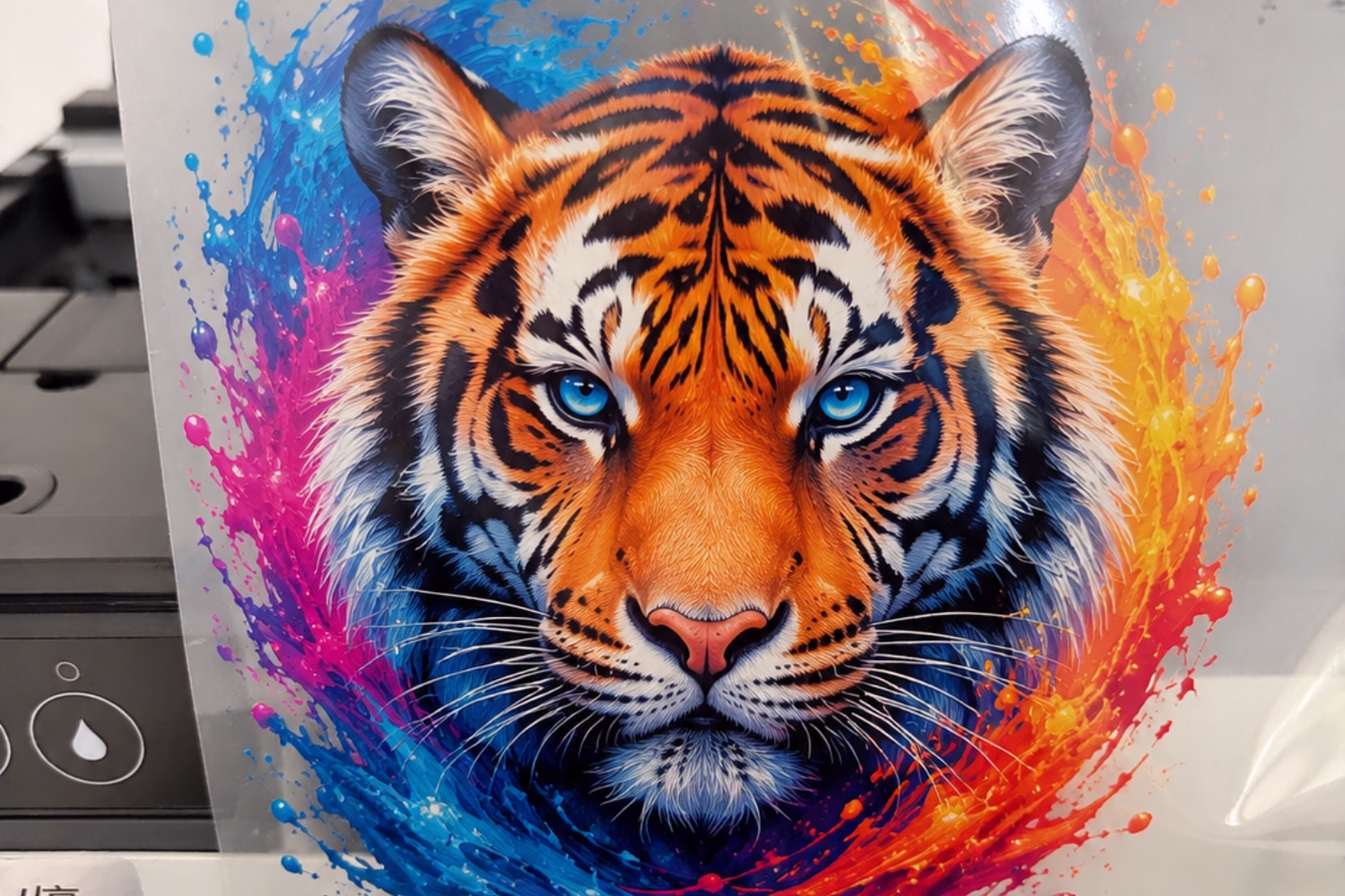 DTF printer laying ink onto PET transfer film