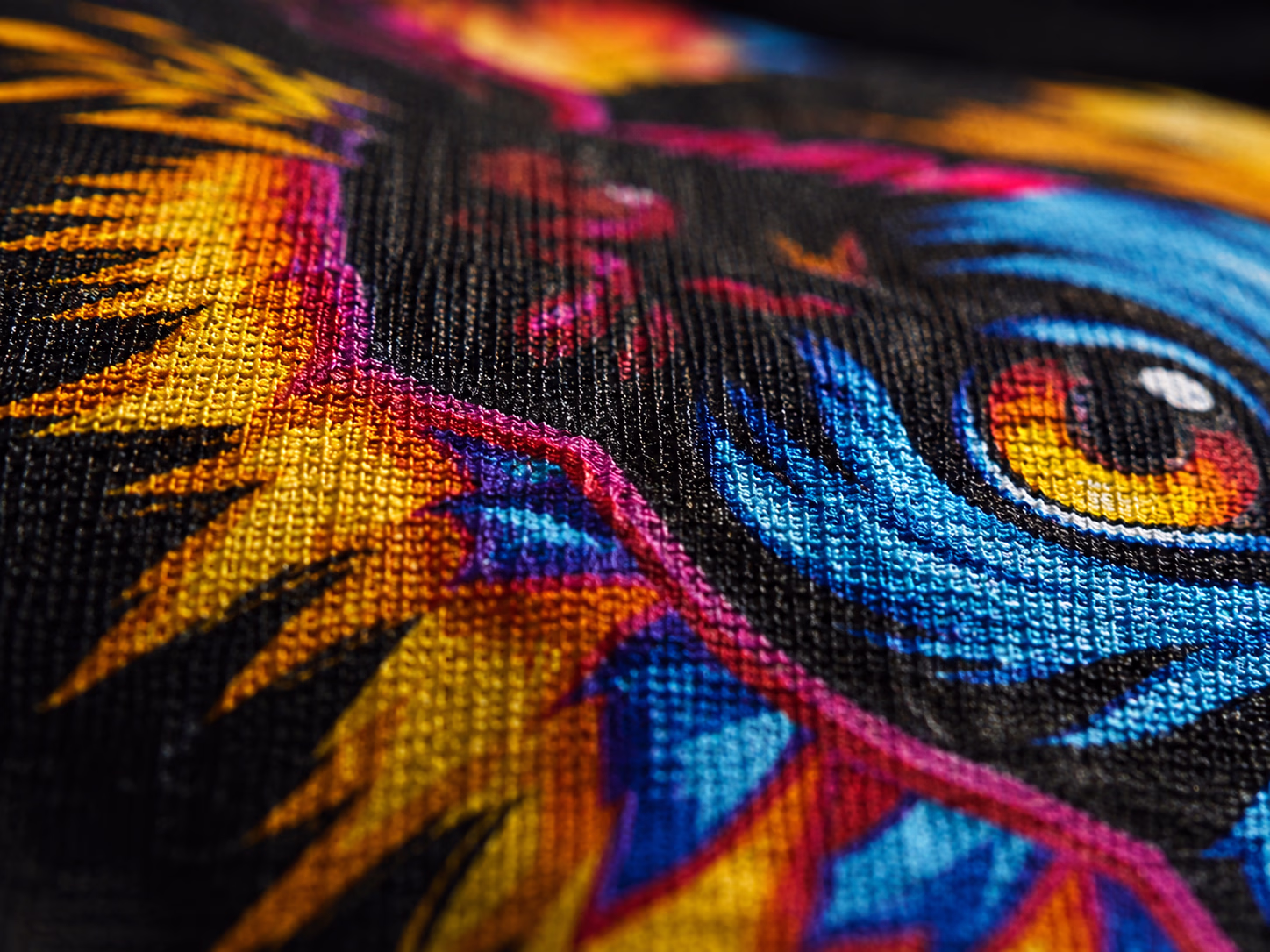 DTF transfer pressed into fabric weave close up