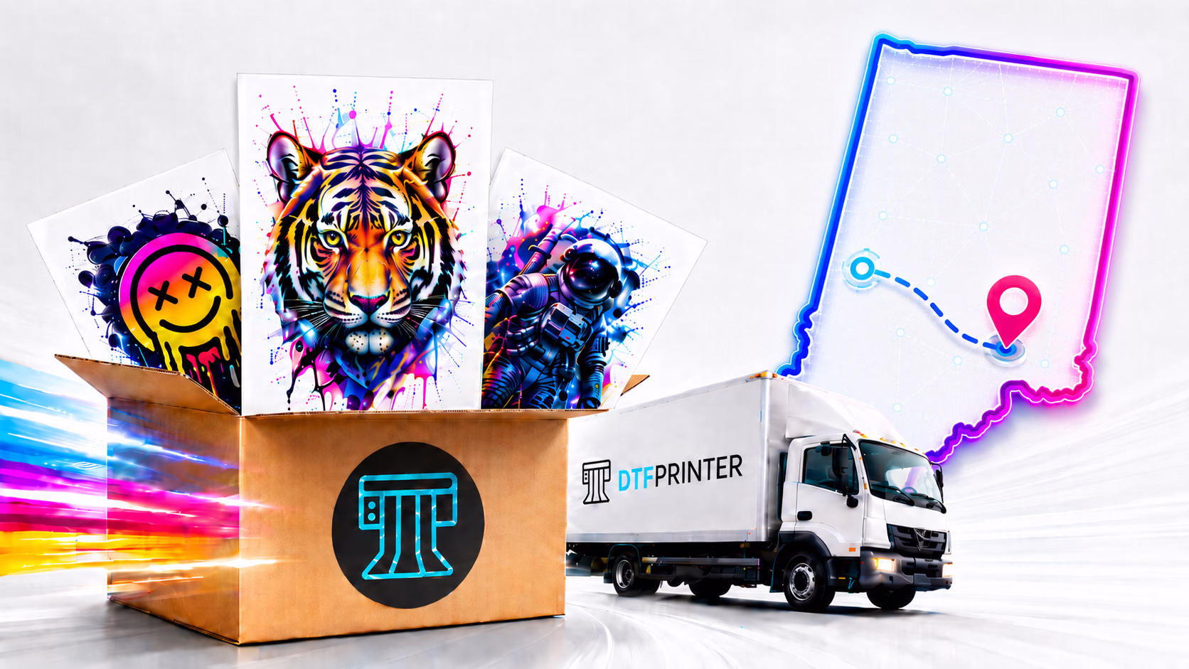 Custom DTF transfers printed by DTF Printer and shipped across Indiana