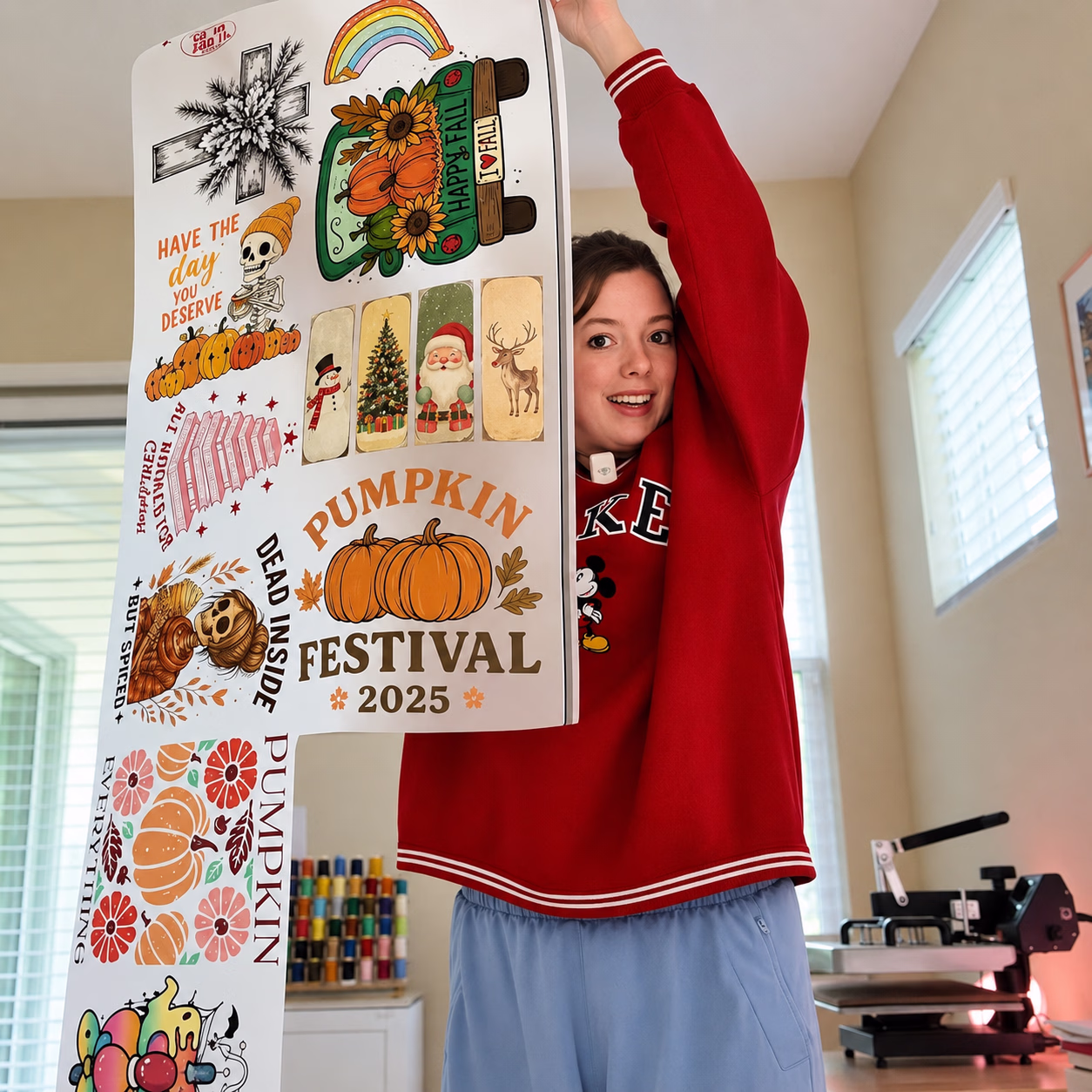 A vibrant custom DTF transfer pressed onto apparel