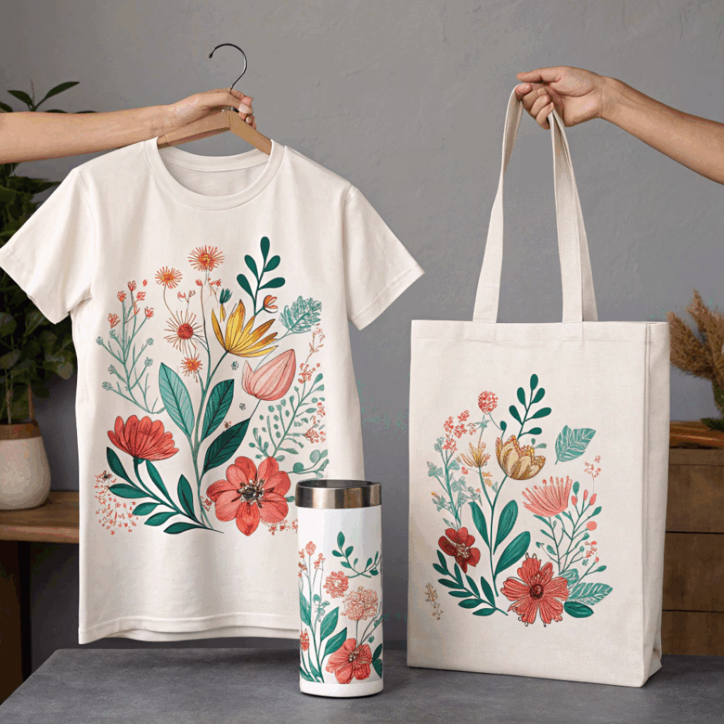Custom apparel created with DTF transfers, ready to sell