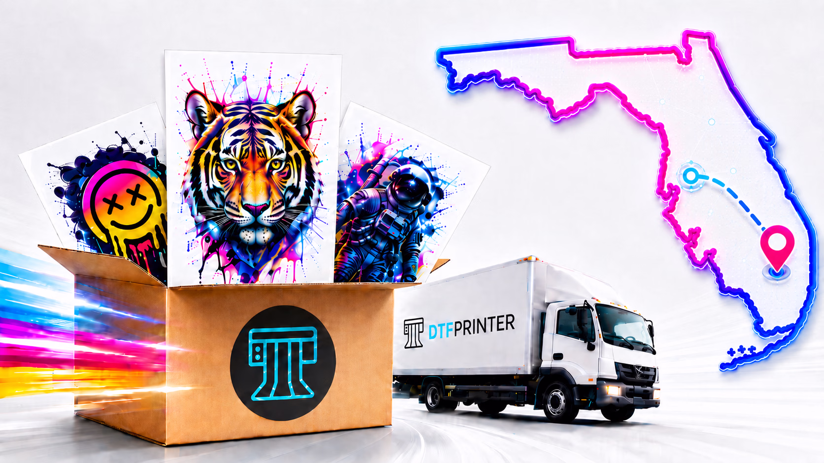 Custom DTF transfers printed by DTF Printer and shipped across Florida