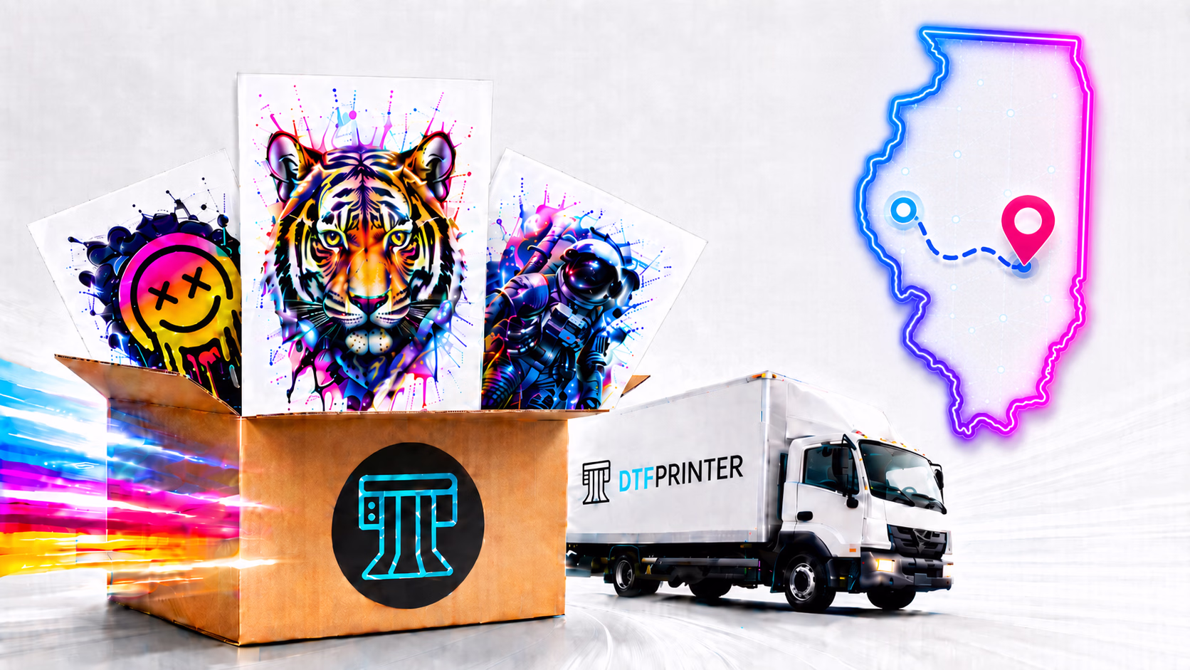 Custom DTF transfers printed by DTF Printer and shipped across Illinois