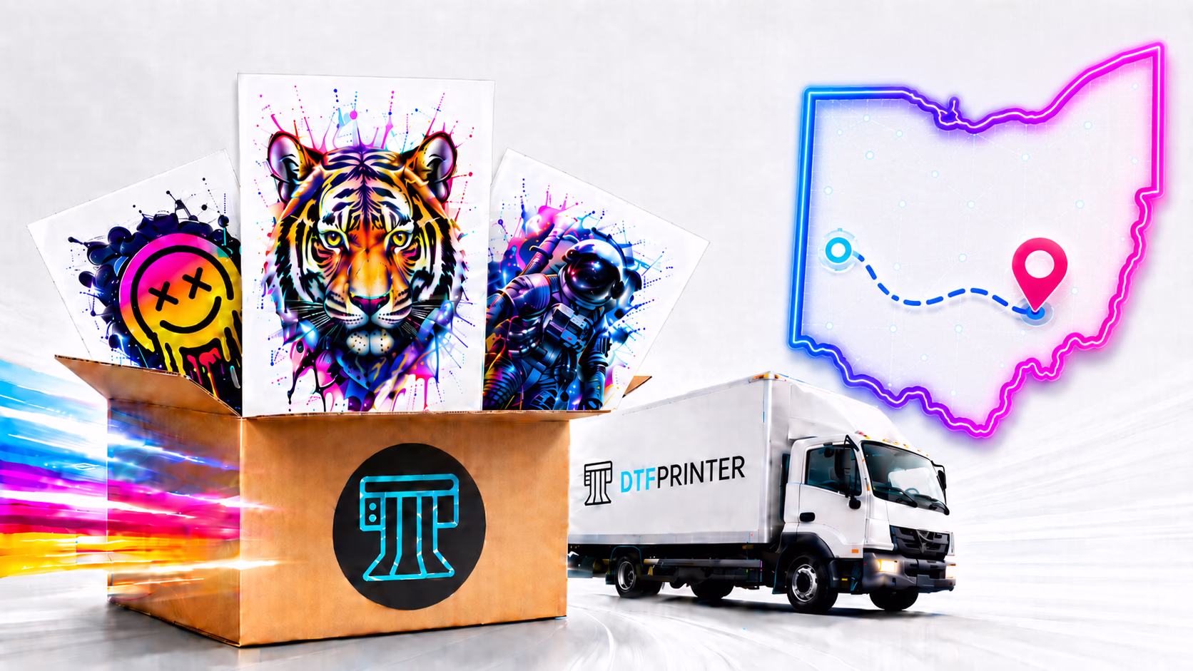 Custom DTF transfers printed by DTF Printer and shipped across Ohio