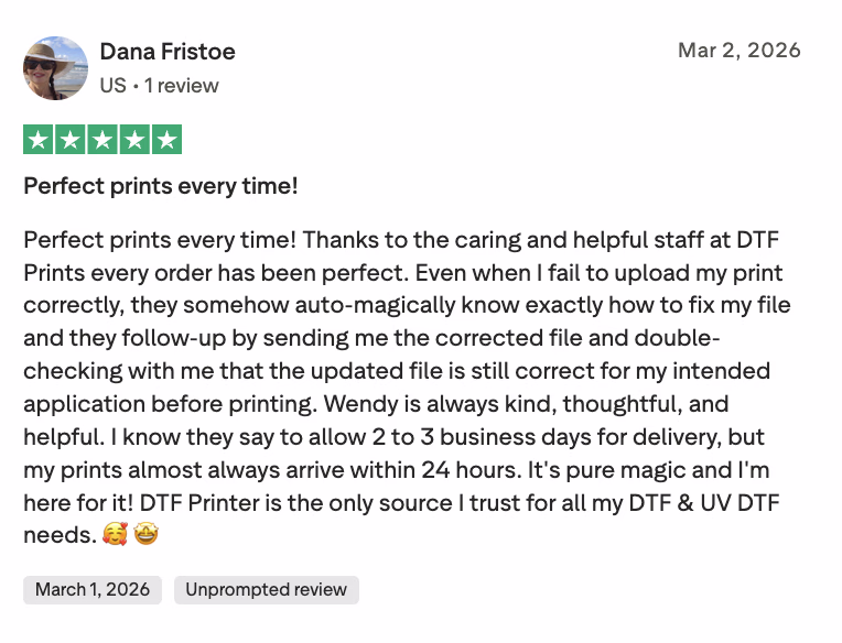Five-star Trustpilot review: perfect prints every time, helpful staff and fast 24-hour turnaround