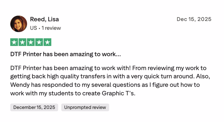 Five-star Trustpilot review from Lisa R.: amazing to work with, high quality and quick turnaround
