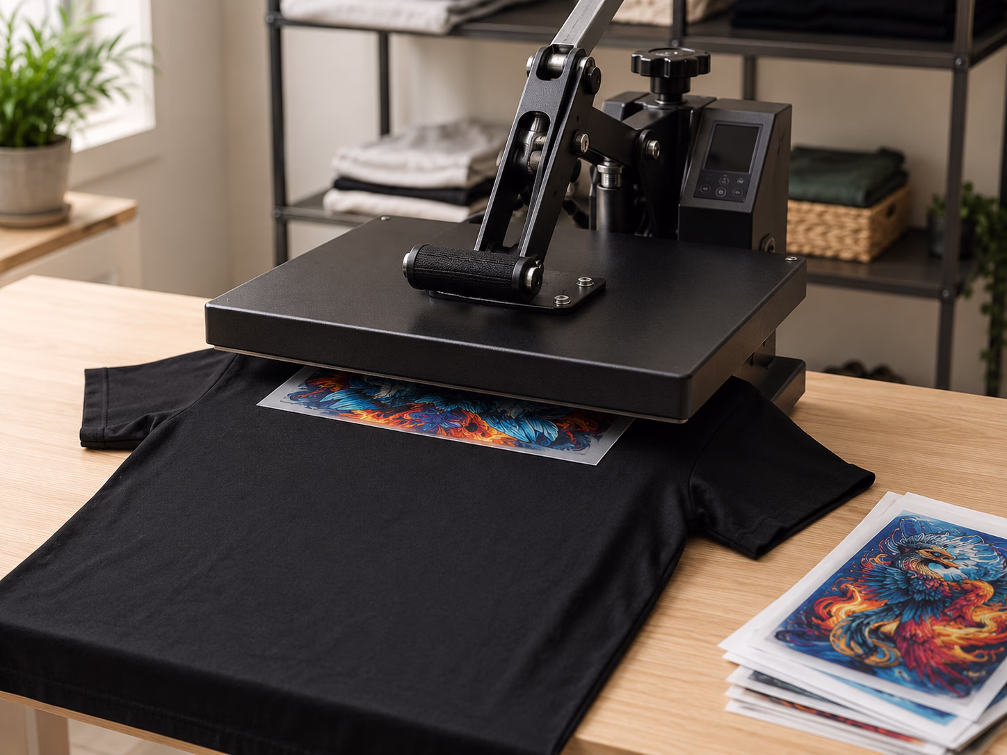 Heat pressing a DTF transfer onto a blank shirt