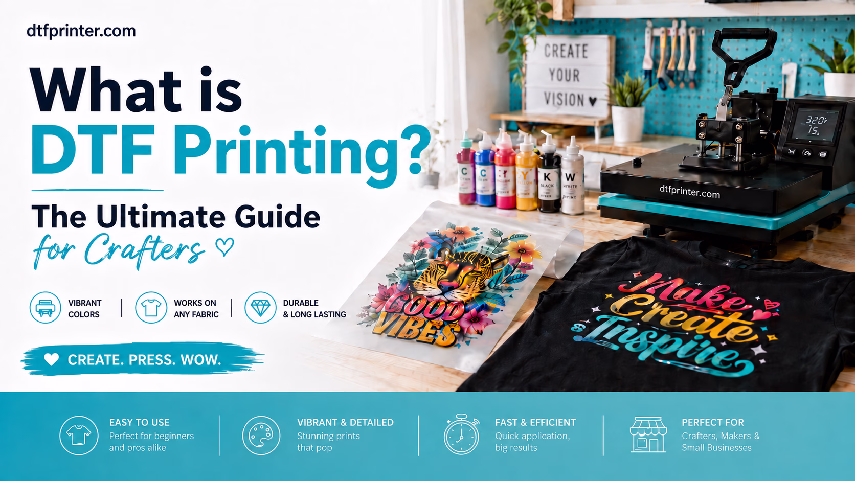 What is DTF printing: a full color DTF transfer on clear film next to the finished printed garment
