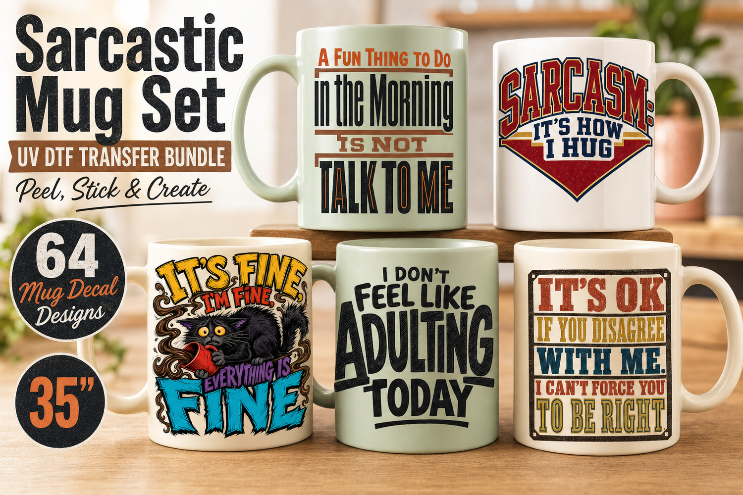 Funny Hand Lettered UV DTF Tumbler Decal Gang Sheet – 64 Designs view 3