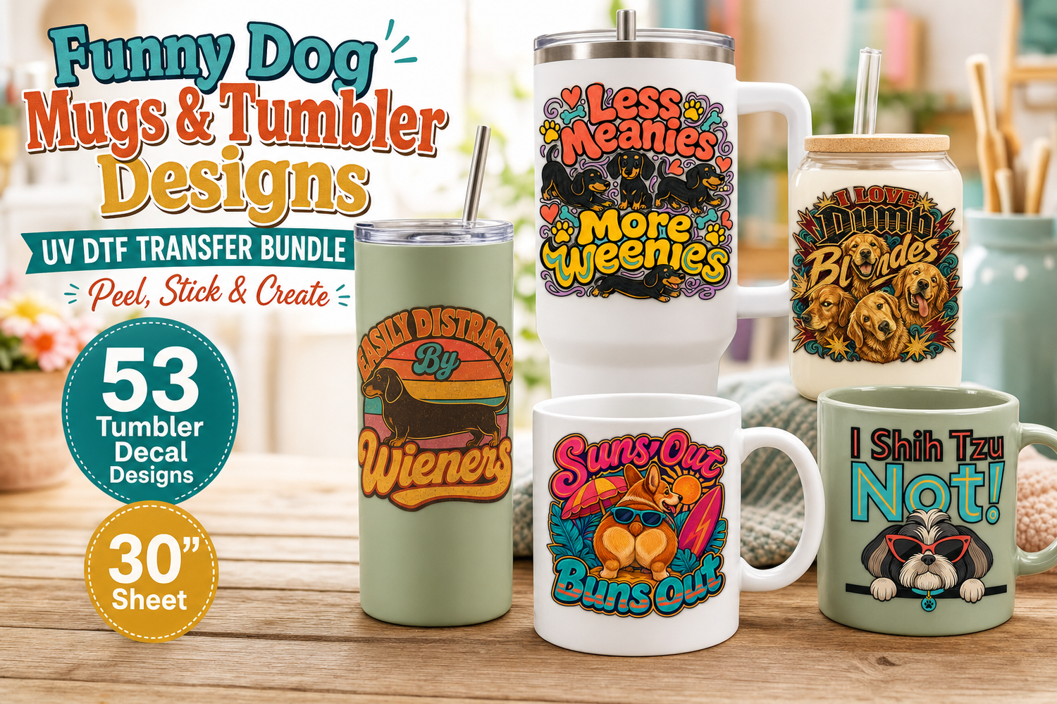 Funny Dog Mugs UV DTF Gang Sheet – 53 Tumbler Decal Designs view 3