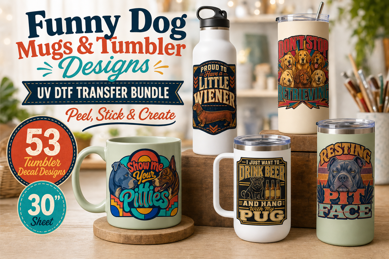 Funny Dog Mugs UV DTF Gang Sheet – 53 Tumbler Decal Designs view 8