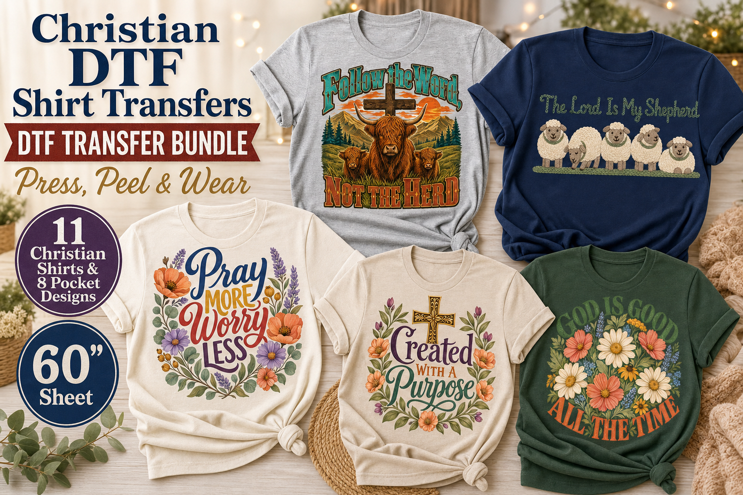 Christian DTF Transfer Bundle – 15 Shirt Designs view 3