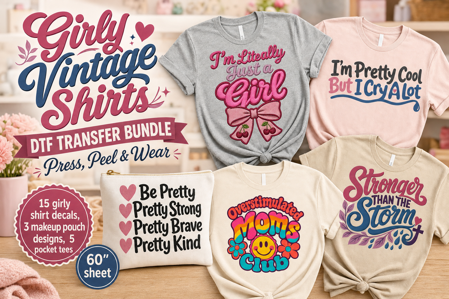 Girly Vintage Shirts DTF 60-Inch Gang Sheet for Fabric view 5