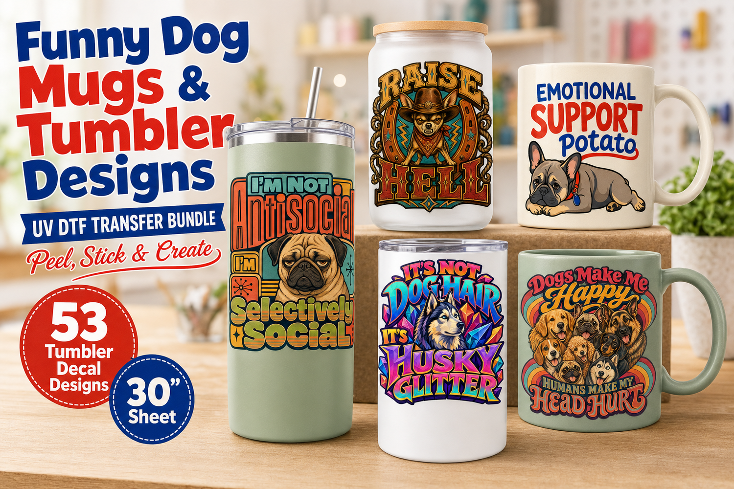 Funny Dog Mugs UV DTF Gang Sheet – 53 Tumbler Decal Designs view 5