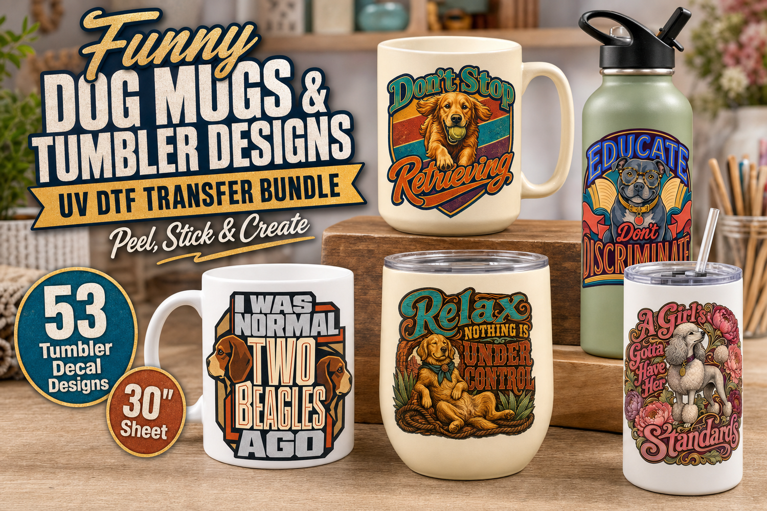Funny Dog Mugs UV DTF Gang Sheet – 53 Tumbler Decal Designs view 10