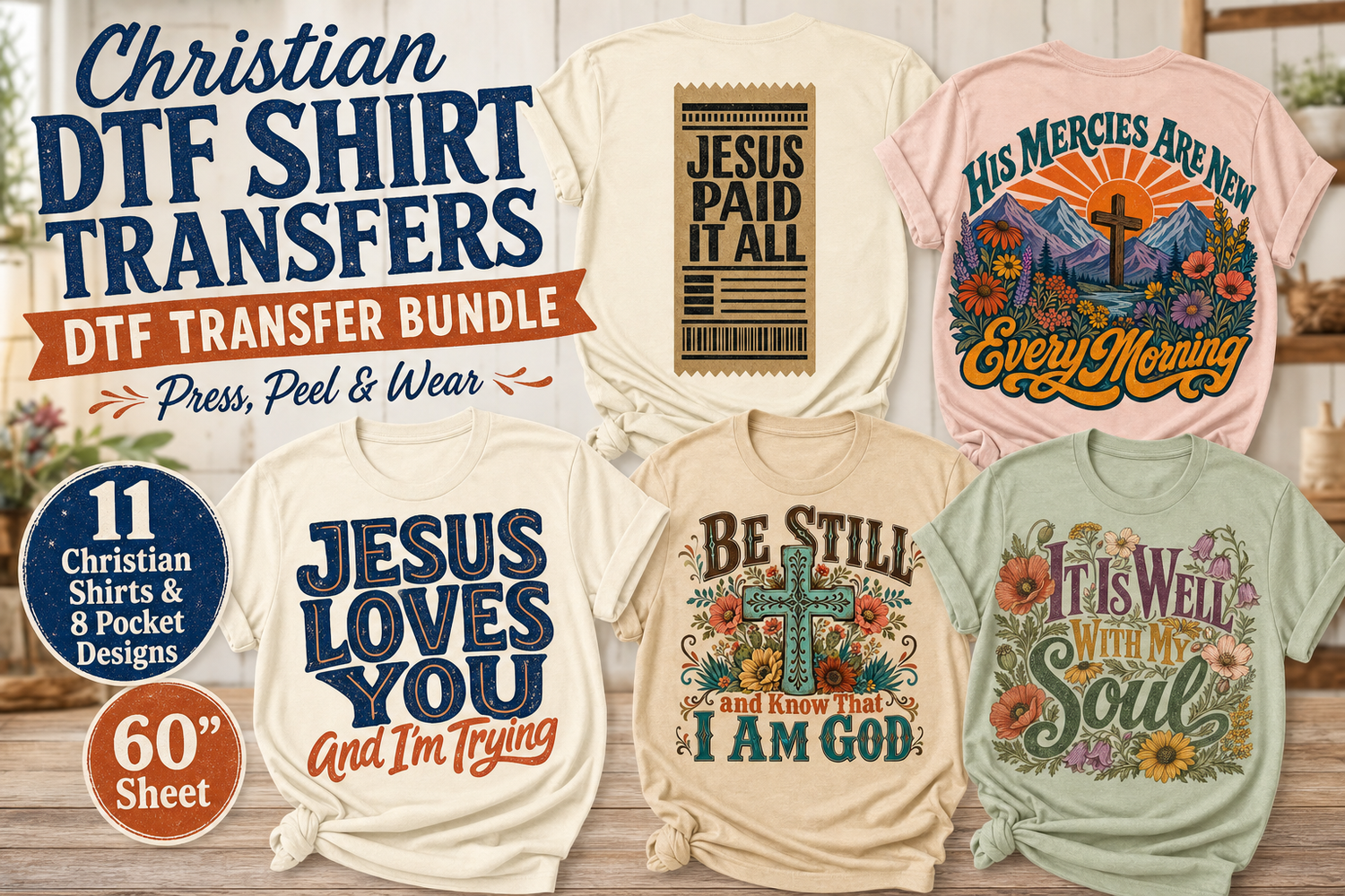 Christian DTF Transfer Bundle – 15 Shirt Designs