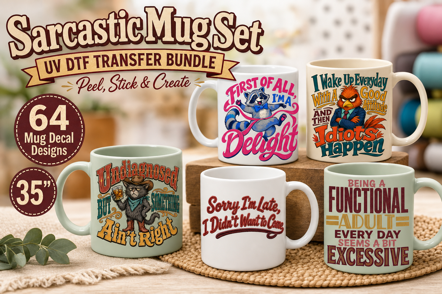 Funny Hand Lettered UV DTF Tumbler Decal Gang Sheet – 64 Designs view 2