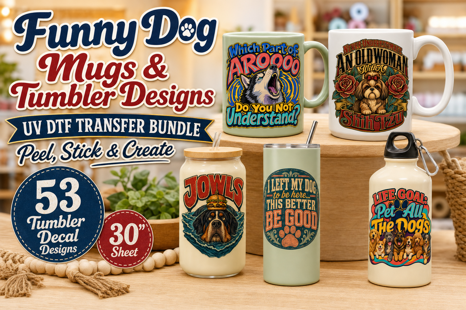 Funny Dog Mugs UV DTF Gang Sheet – 53 Tumbler Decal Designs view 9