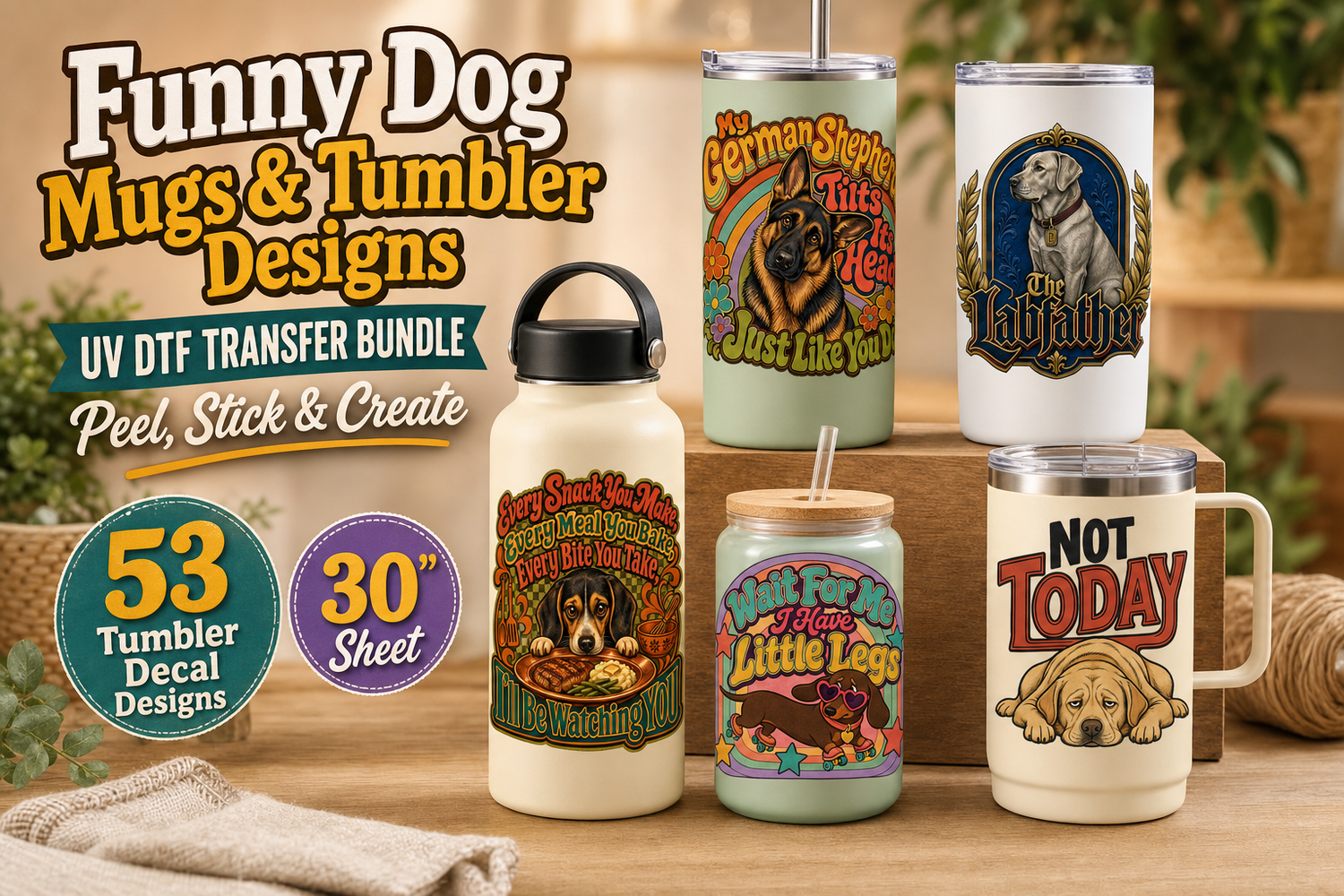 Funny Dog Mugs UV DTF Gang Sheet – 53 Tumbler Decal Designs view 4