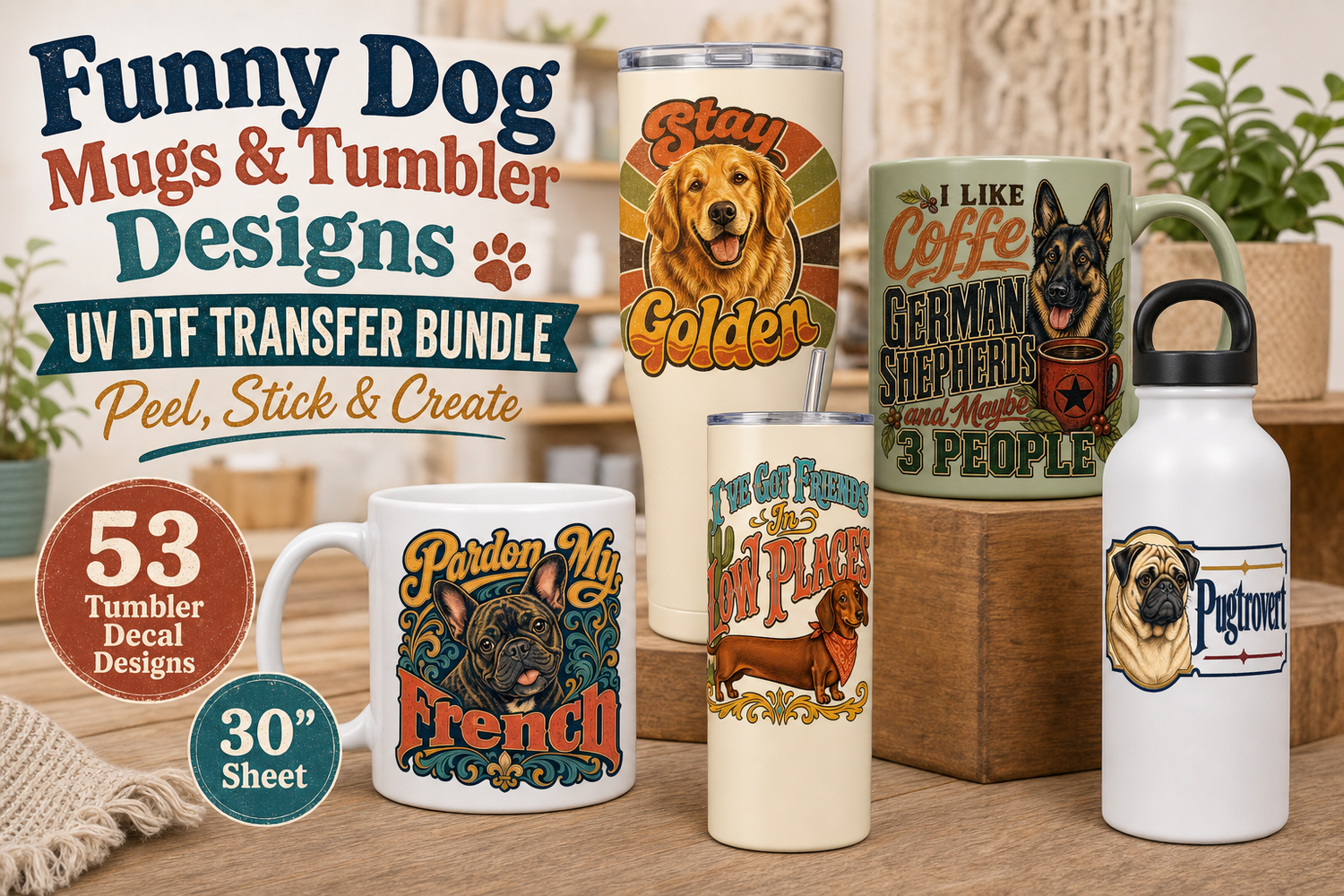 Funny Dog Mugs UV DTF Gang Sheet – 53 Tumbler Decal Designs view 2