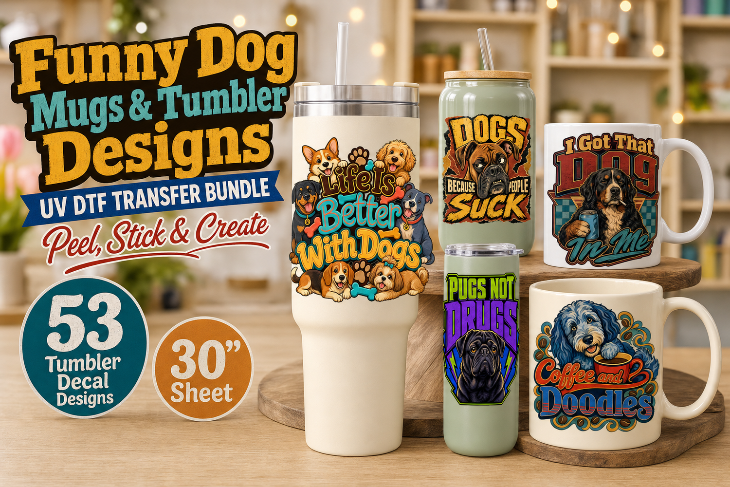 Funny Dog Mugs UV DTF Gang Sheet – 53 Tumbler Decal Designs view 6