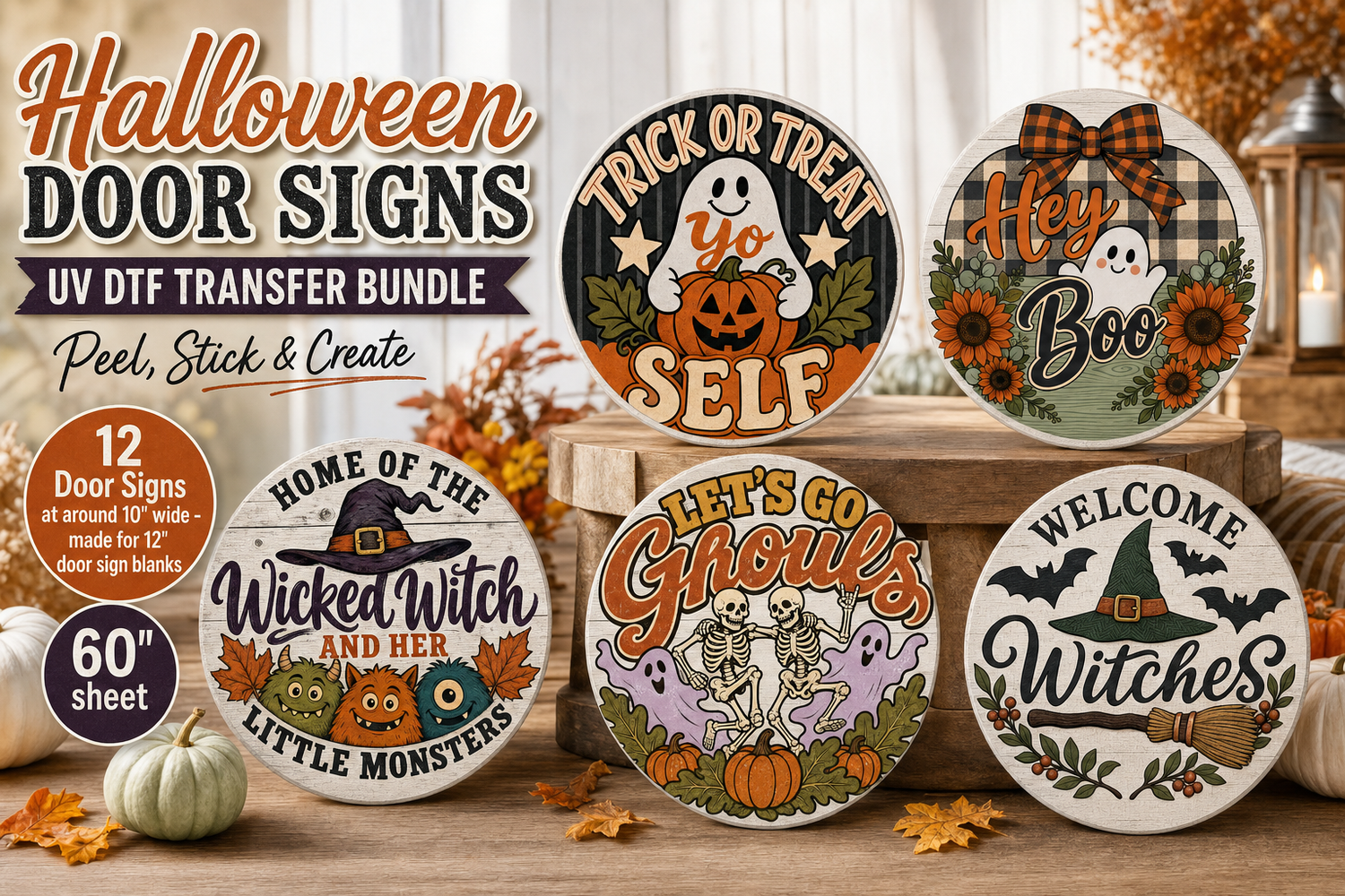 Halloween Door Sign UV DTF Transfer Bundle – 12 Farmhouse Designs view 2