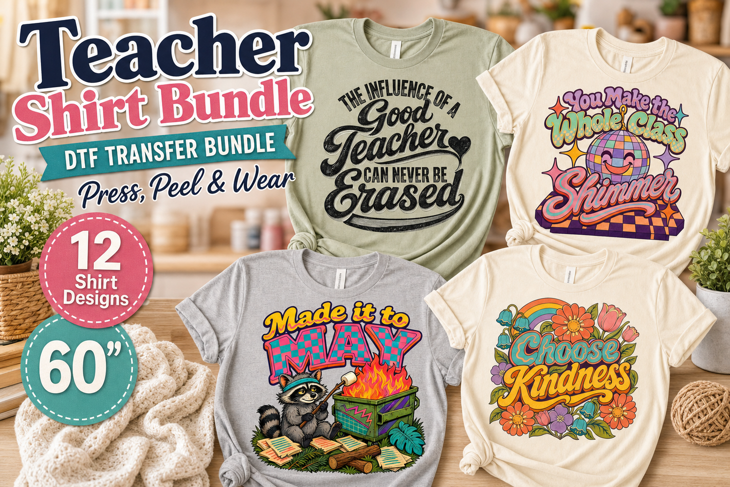 Teacher Shirt DTF Transfer Bundle | 12 Designs | 60-Inch Gang Sheet view 1