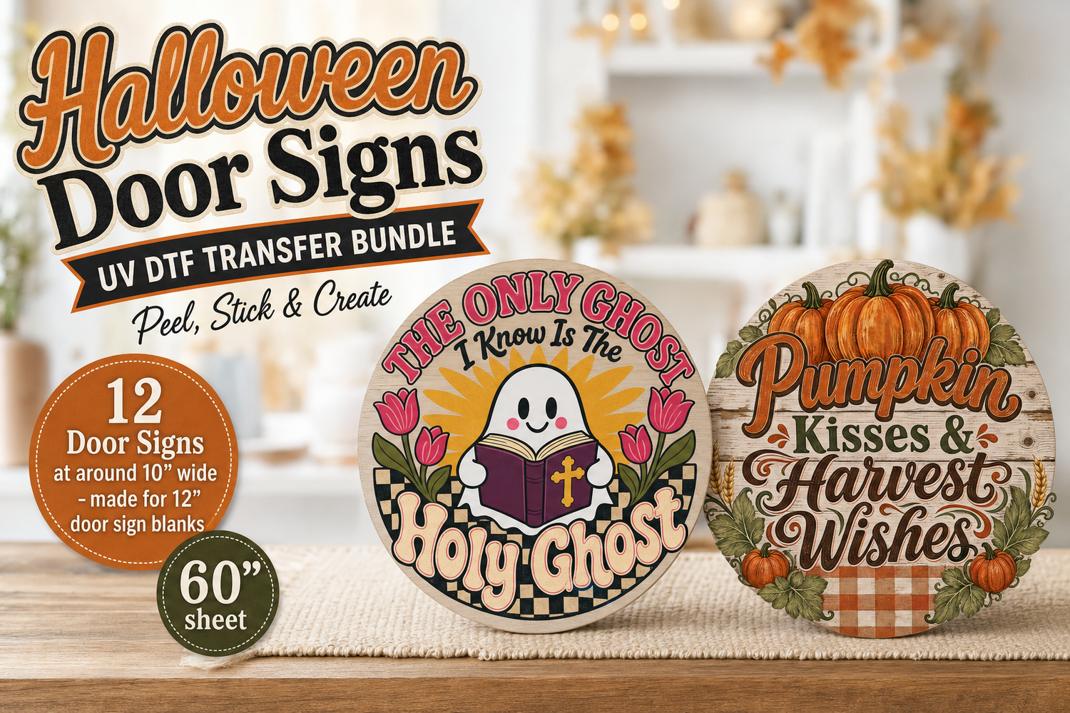 Halloween Door Sign UV DTF Transfer Bundle – 12 Farmhouse Designs view 3