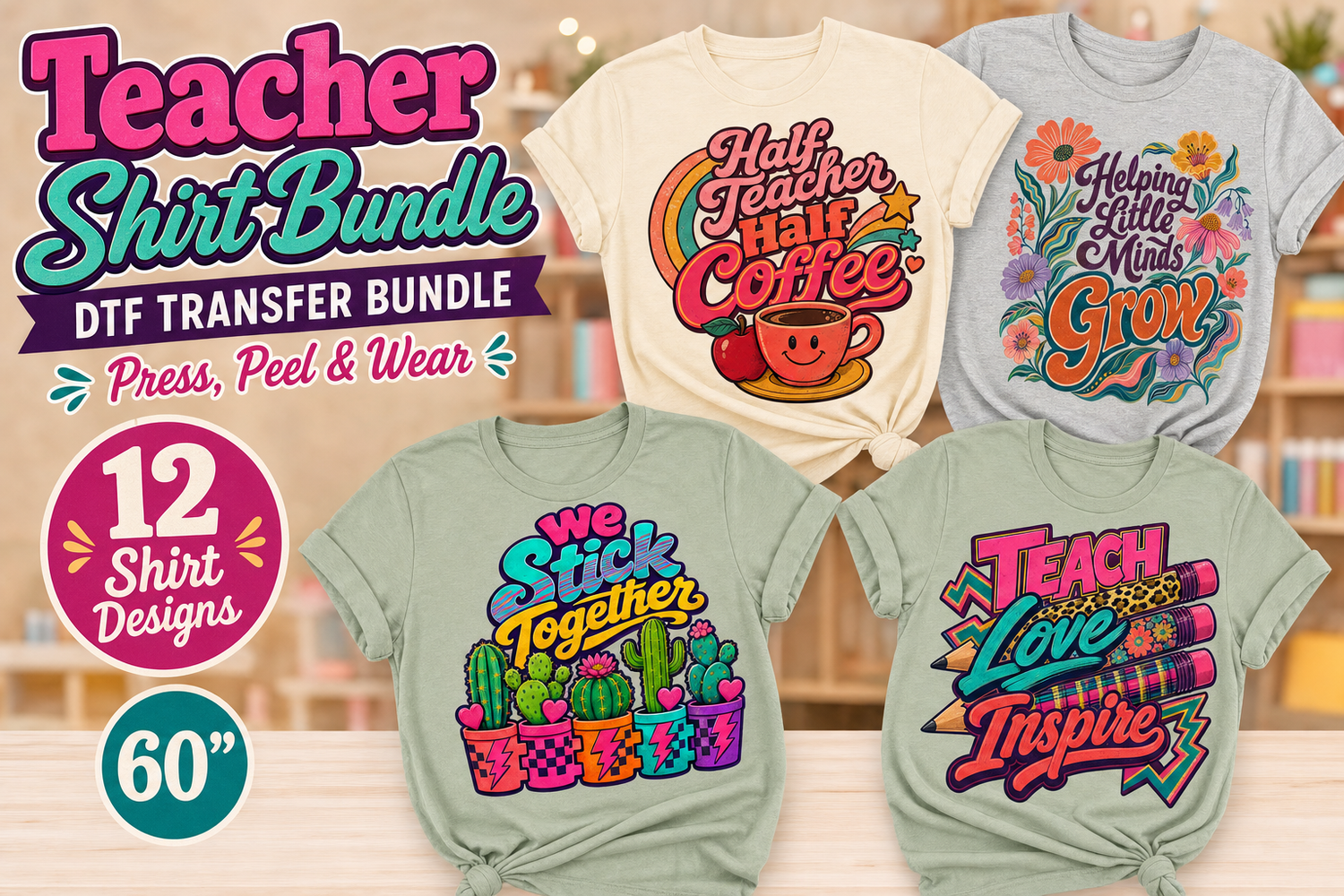 Teacher Shirt DTF Transfer Bundle | 12 Designs | 60-Inch Gang Sheet view 9
