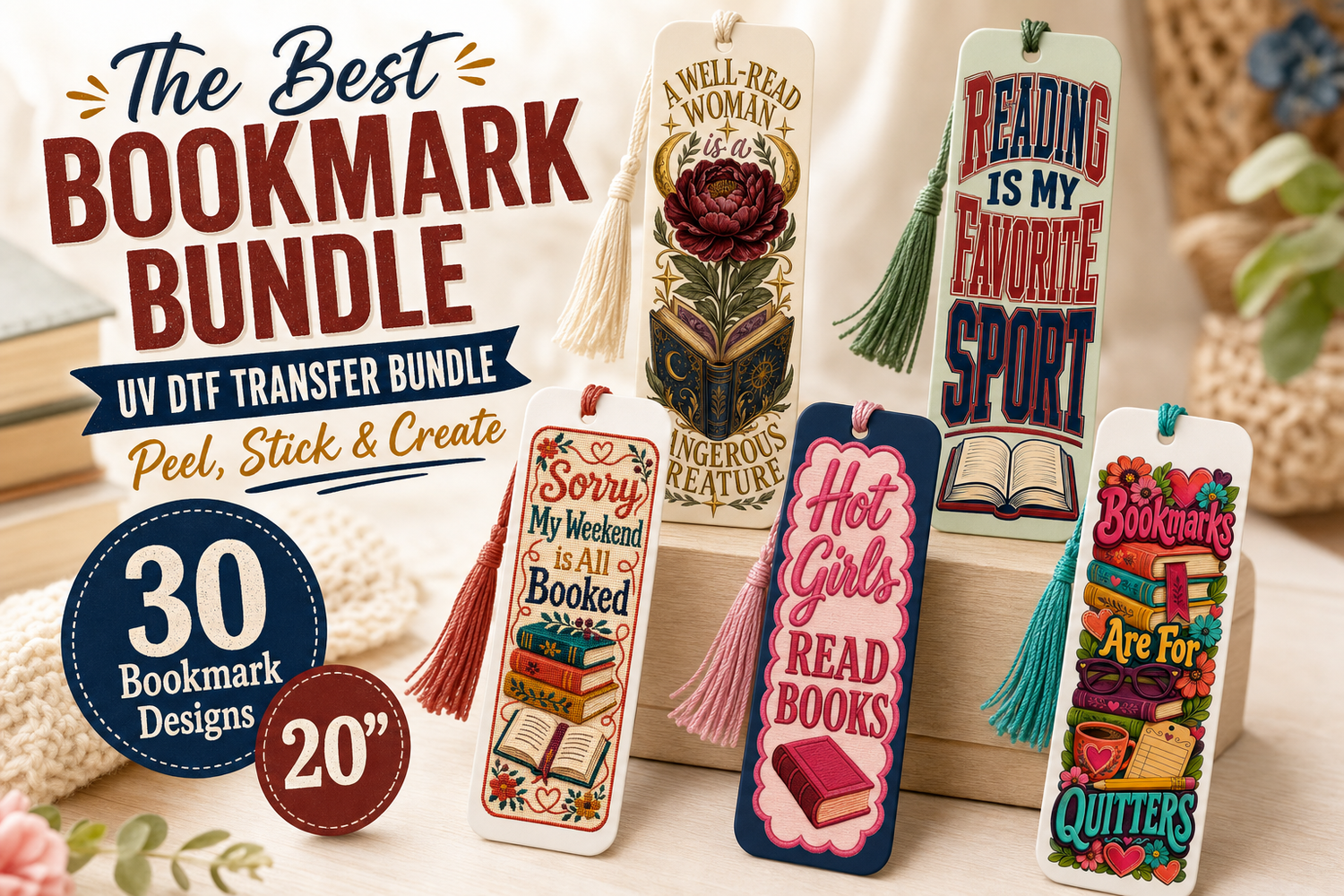 Bookmarks UV DTF Gang Sheet – 30 Peel-and-Stick Designs view 1