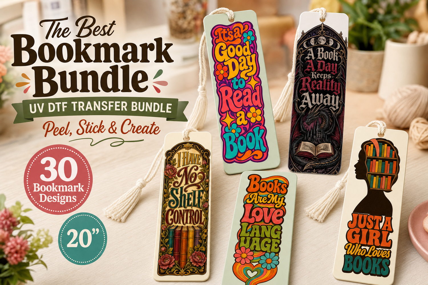 Bookmarks UV DTF Gang Sheet – 30 Peel-and-Stick Designs view 3