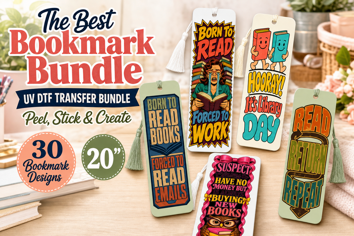 Bookmarks UV DTF Gang Sheet – 30 Peel-and-Stick Designs view 2