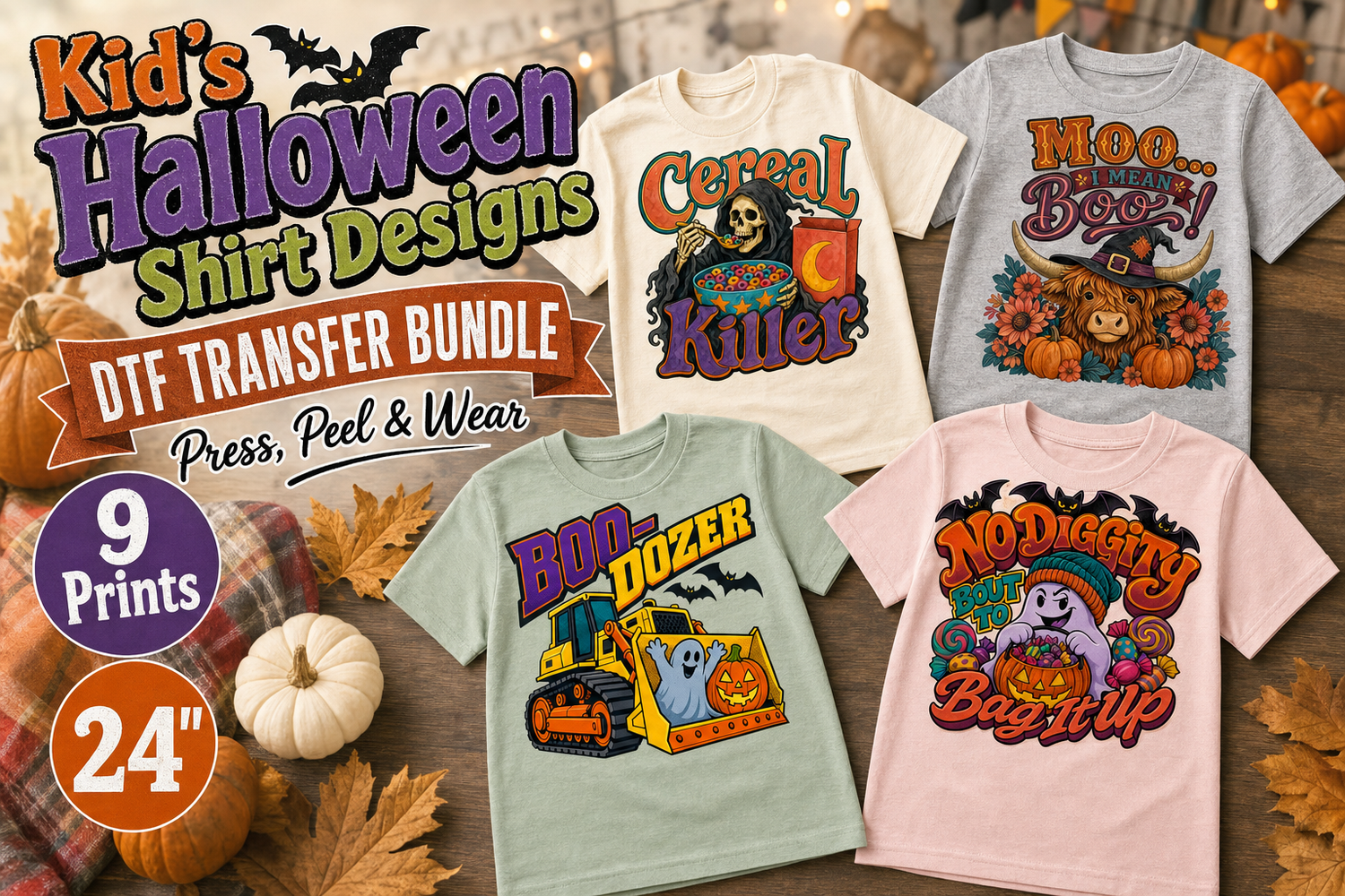 Halloween Costume Youth Shirt DTF Gang Sheet | 9 Designs view 1