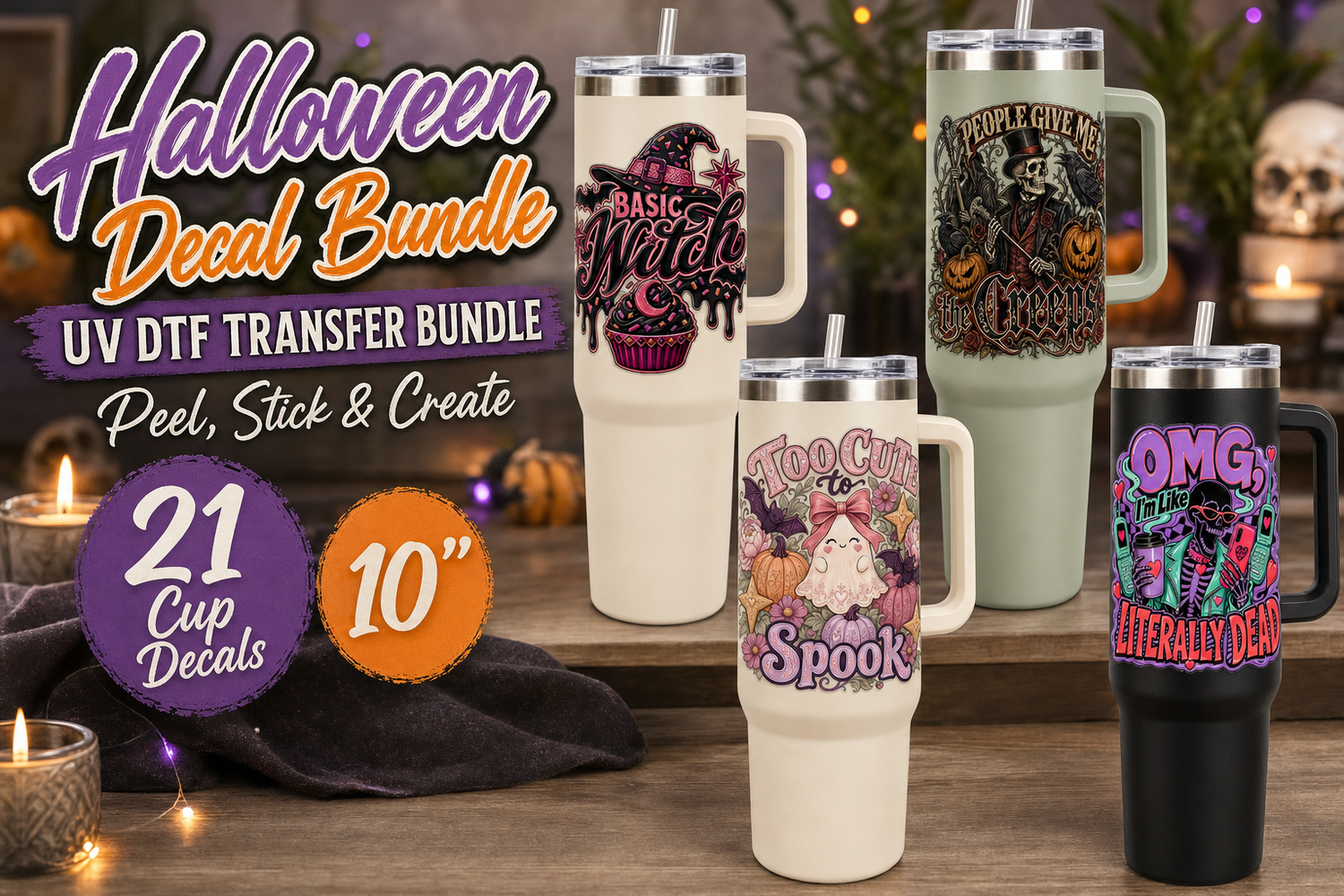 Halloween Mug Bundle UV DTF Gang Sheet – 21 Tumbler Decals view 3
