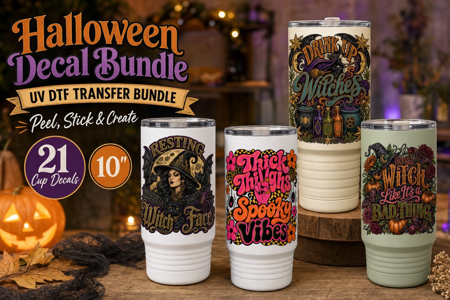 Halloween Mug Bundle UV DTF Gang Sheet – 21 Tumbler Decals view 2