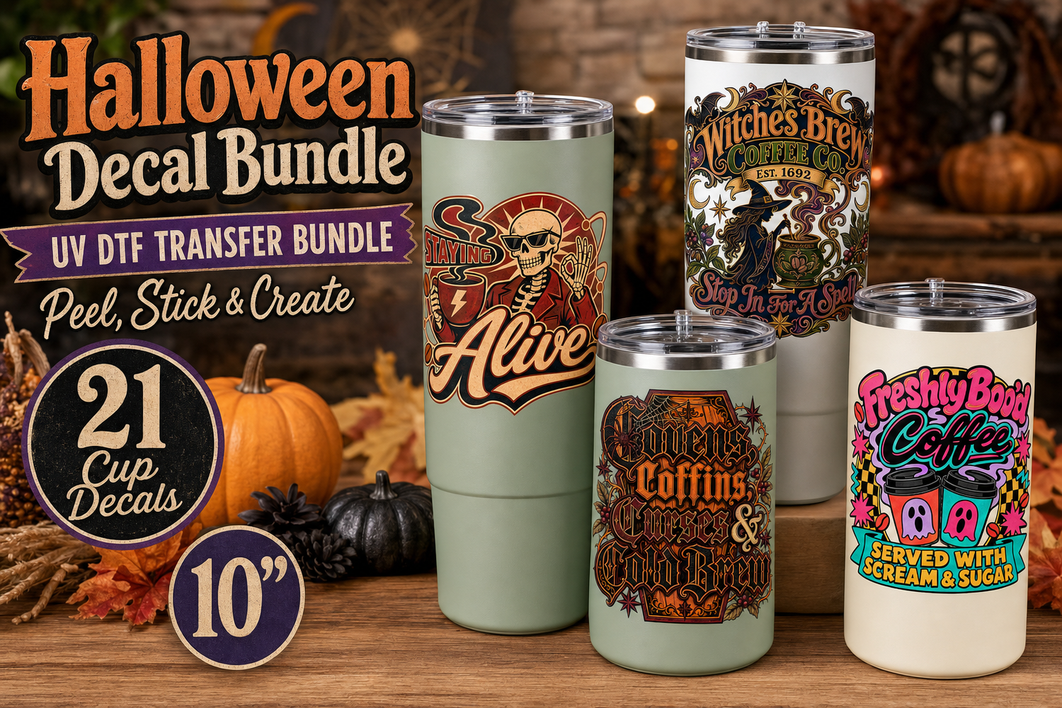 Halloween Mug Bundle UV DTF Gang Sheet – 21 Tumbler Decals view 10